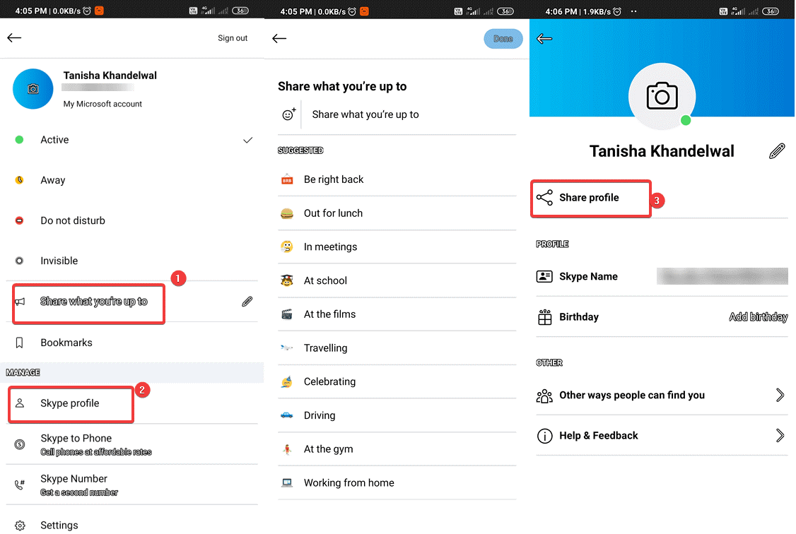 Skypeでプロフィールを管理する