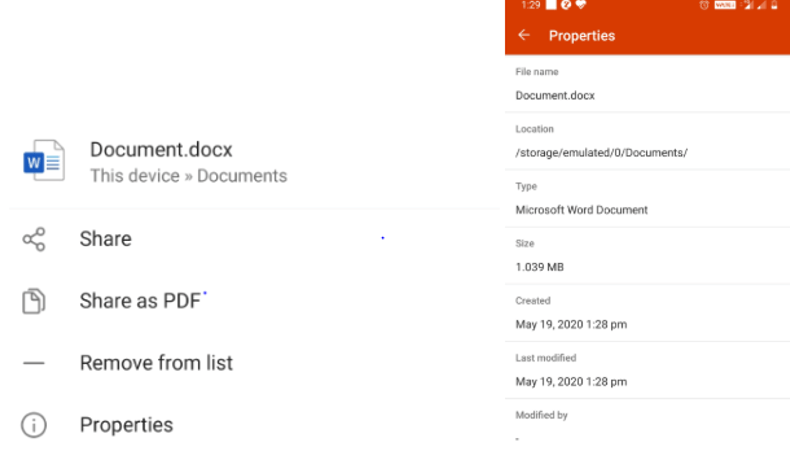 condividi il documento sull'app di ms office