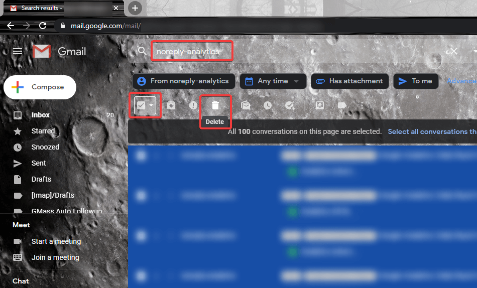 Ștergeți e-mailurile prin Căutare Gmail