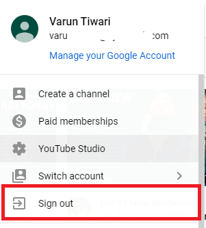 Seleccione Cerrar sesión en YouTube