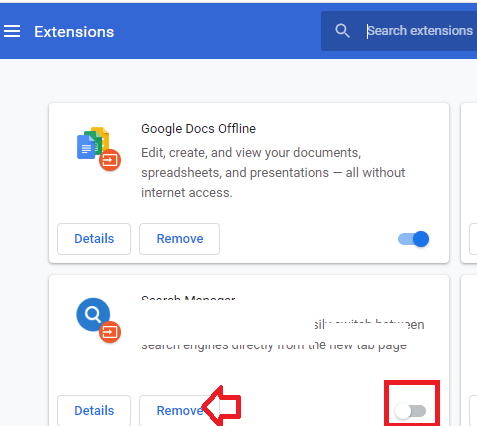 Fare clic sul pulsante Rimuovi per l'estensione