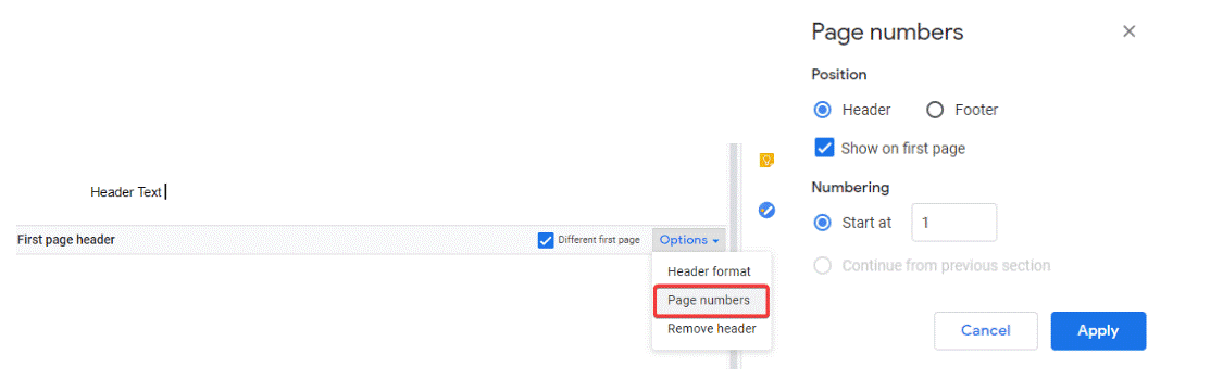 Seitenzahlen in Google Docs hinzufügen