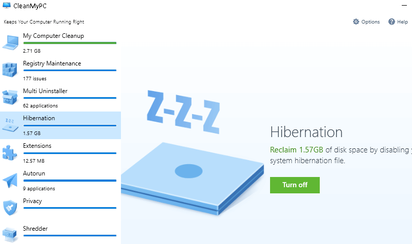 Hibernation sur CleanMyPC