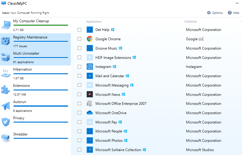 Programme de désinstallation multiple sur CleanMyPC