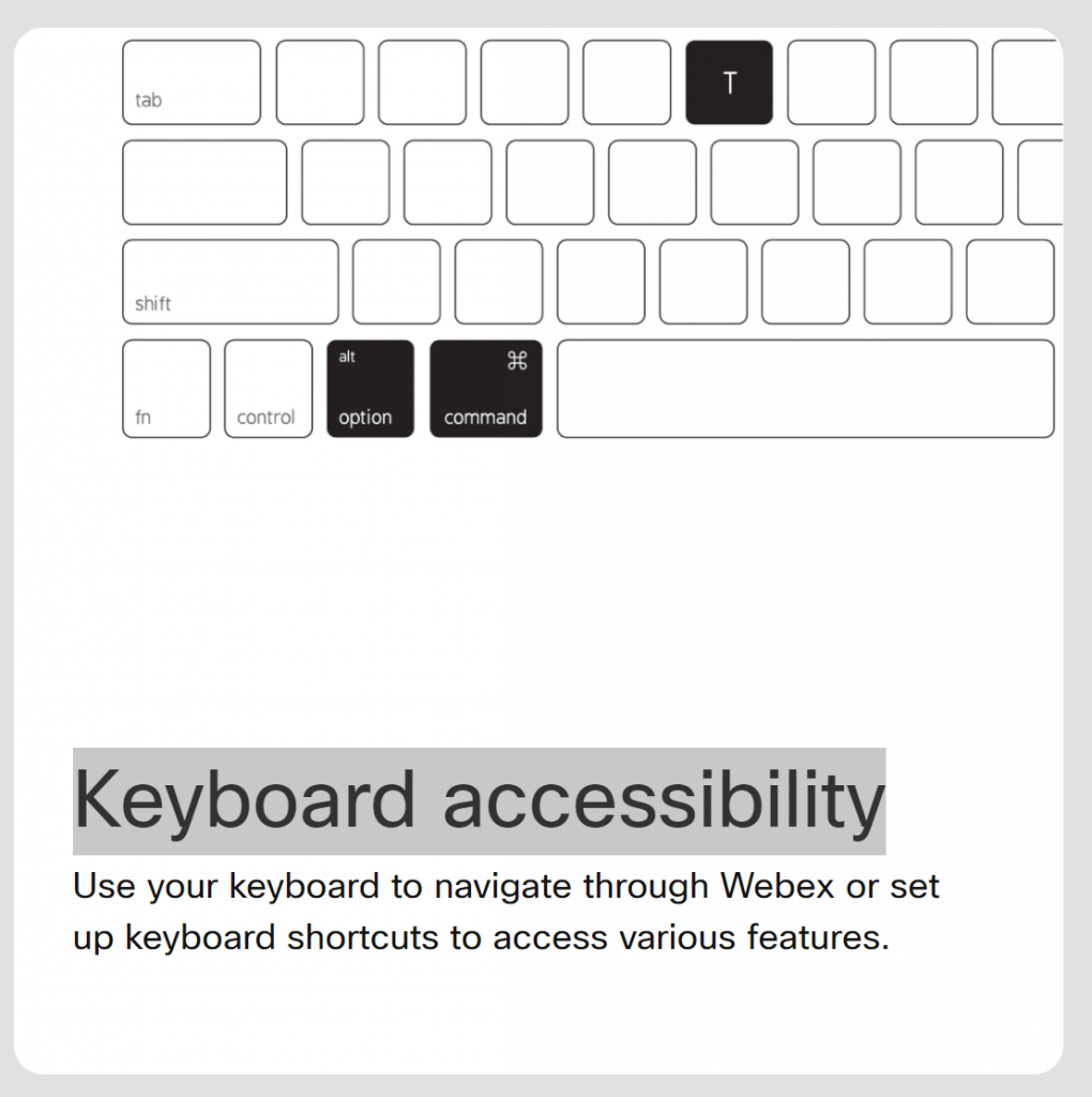 Accessibilité du clavier Webex