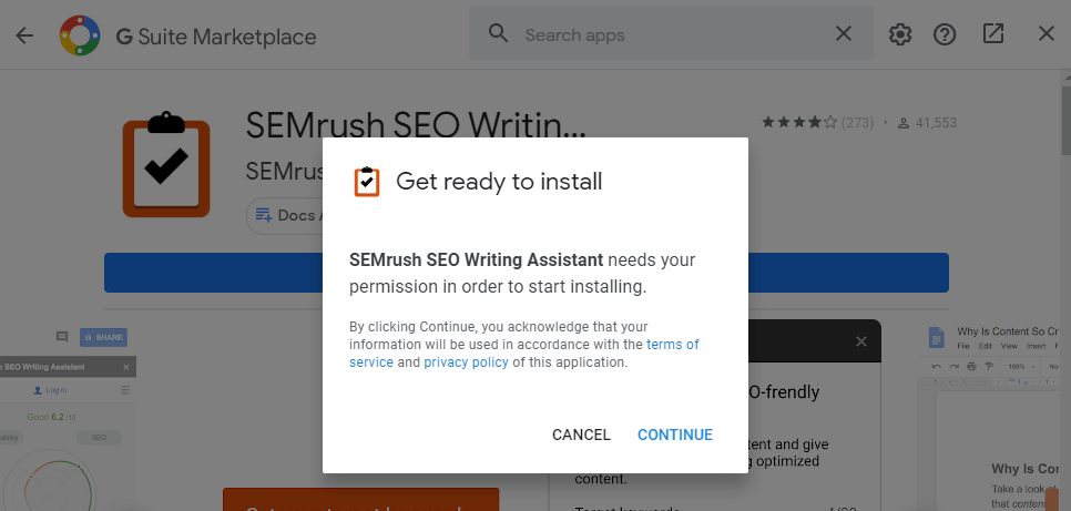 Installa SEMrush SEO Writing Assistant