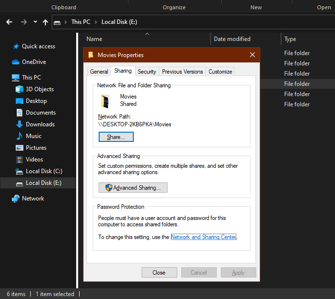 Compartilhamento de arquivos no Windows