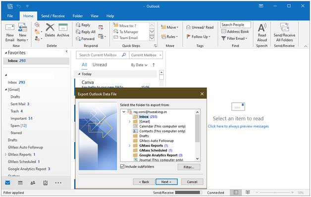 Outlook'tan e-postaları dışa aktar