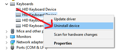 Odinstaluj i ponownie zainstaluj sterownik klawiatury