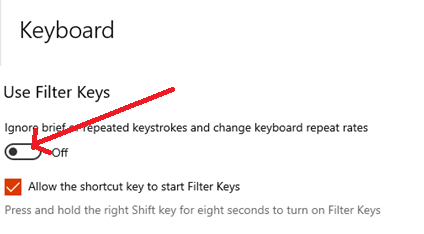 Deaktivieren Sie Filterschlüssel unter Windows 10