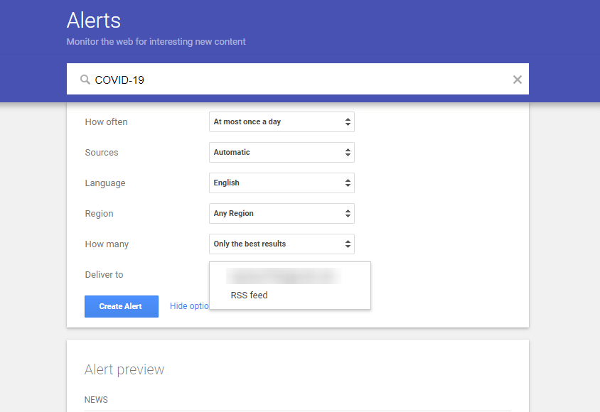 RSSフィードのGoogleアラート