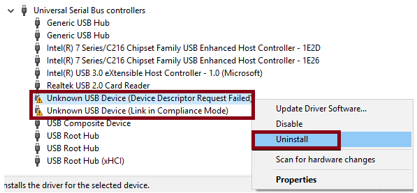 Cererea de descriptor de dispozitiv a eșuat Windows 10