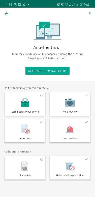 Funzionalità antifurto: Kaspersky Mobile Antivirus