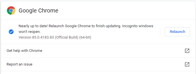 Chrome 完成更新