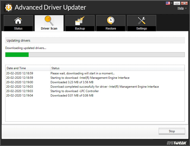 Advanced Driver Updater - Scanare driver