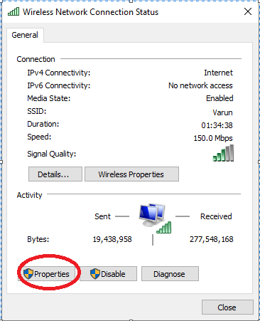 Status der drahtlosen Netzwerkverbindung