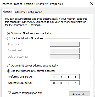 Propriedades do Protocolo de Internet versão 4