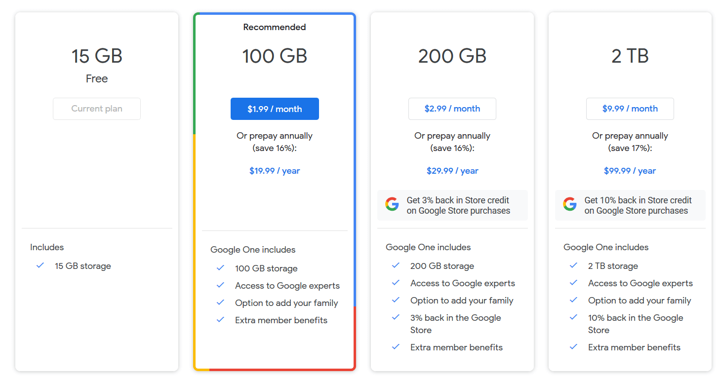 Googleドライブの価格