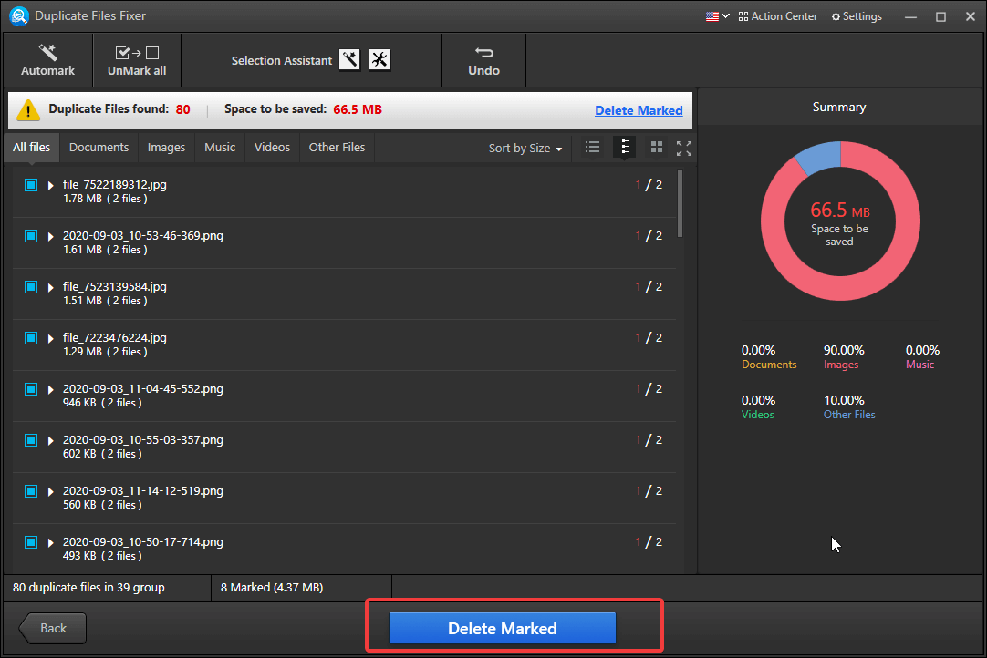 Duplicate File Fixer - Markierte löschen