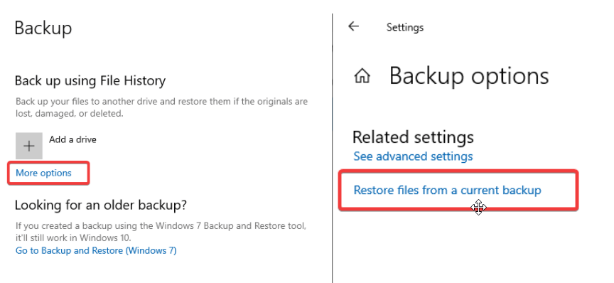 Opzioni di backup