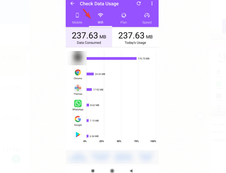 Comprobar el uso de datos wifi