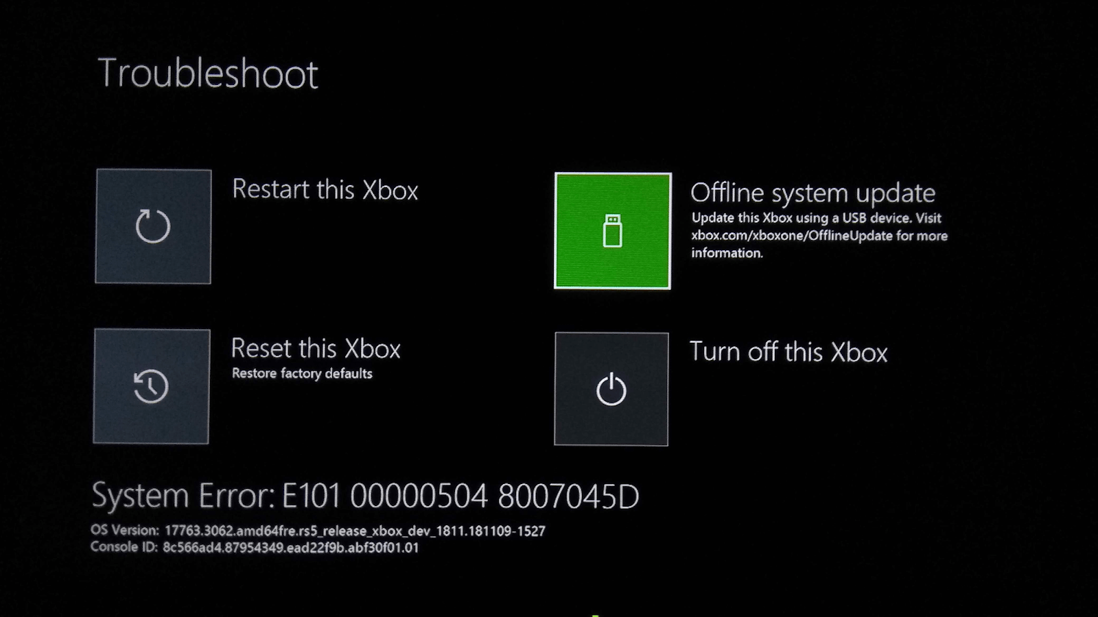 使用离线系统更新重置 Xbox One