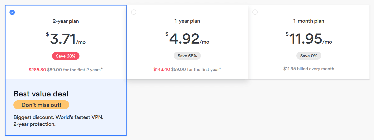 NordVPN 定價