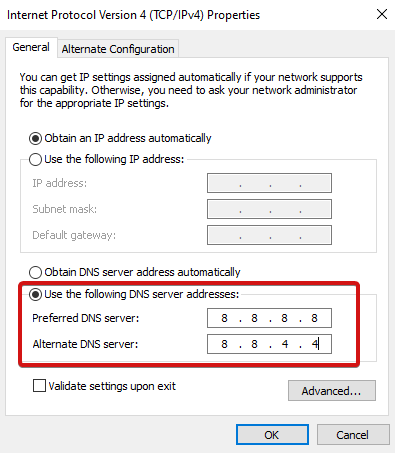 عناوين خادم DNS