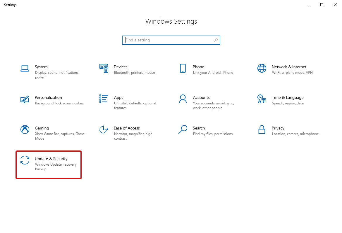 Impostazioni di Windows: aggiornamento e sicurezza