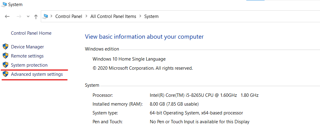 Configurações avançadas do sistema