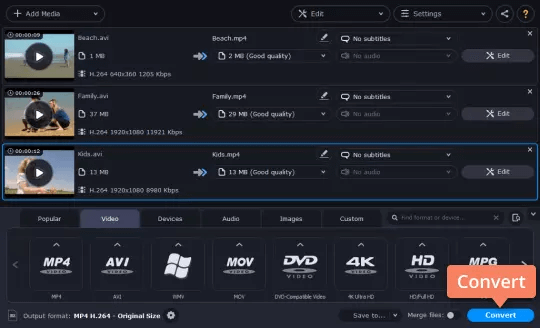 Converter conversor de vídeo Movavi