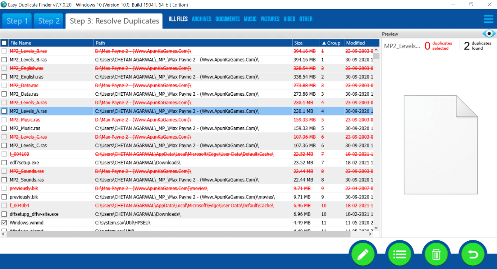 Cancella i file duplicati