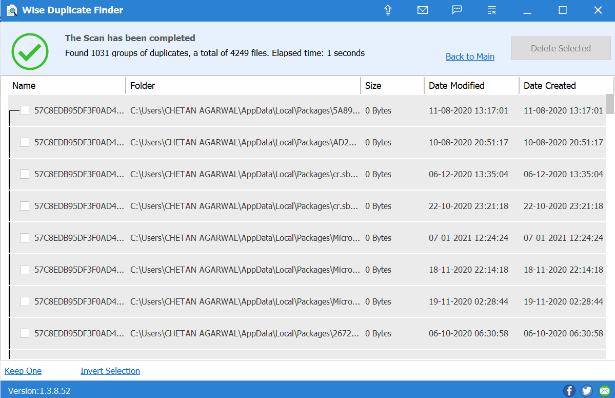 Analyses Wise Duplicate Finder effectuées