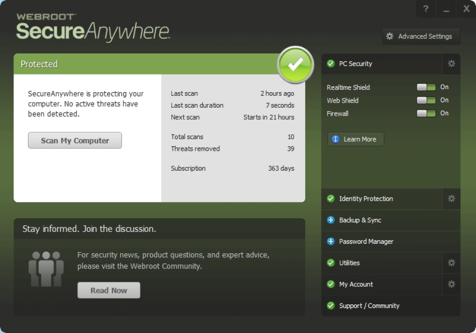 Webroot SecureAnywhere โปรแกรมป้องกันไวรัส