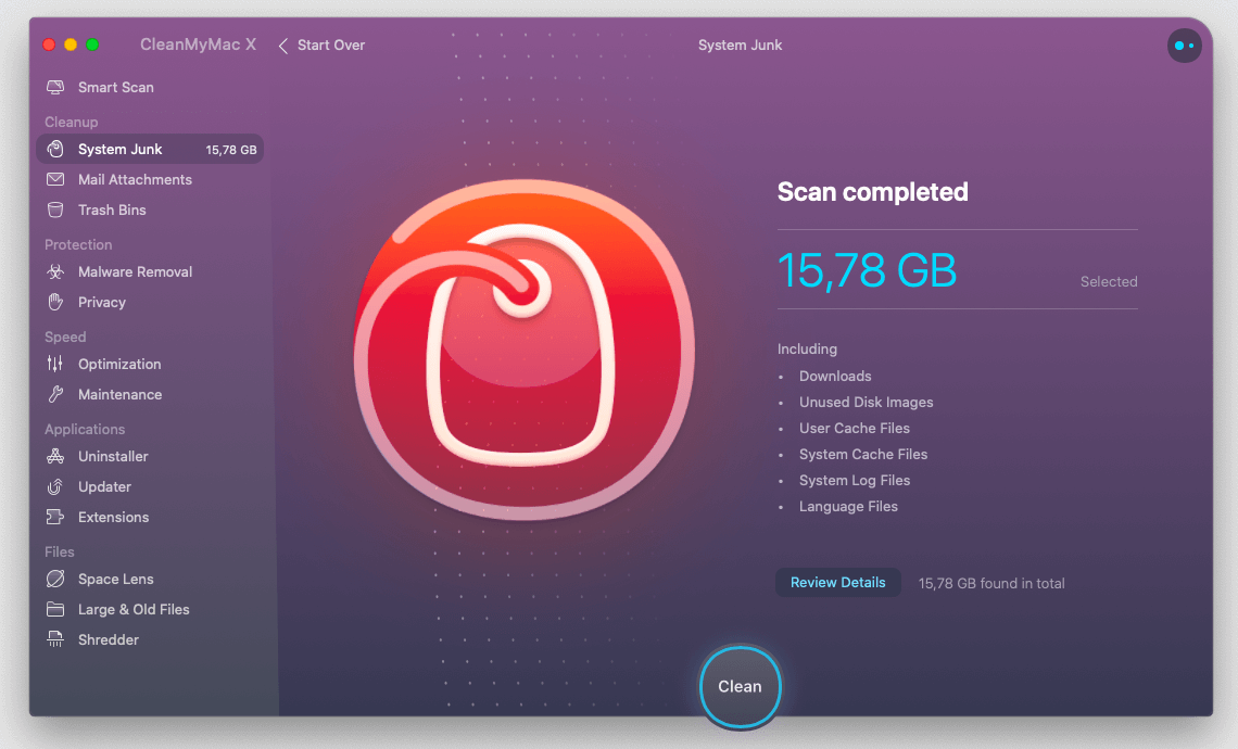 CleanMyMac X - Processo di scansione