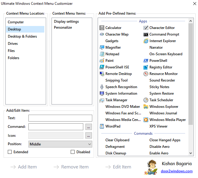 适用于 Windows 7 和 Vista 的上下文菜单编辑器