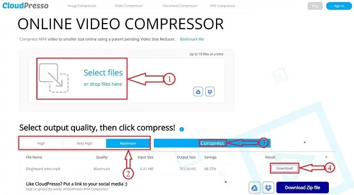 CloudPressoビデオコンプレッサー