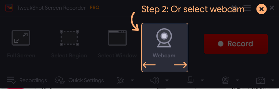 Wählen Sie Webcam - Tweakshot-Bildschirmrekorder