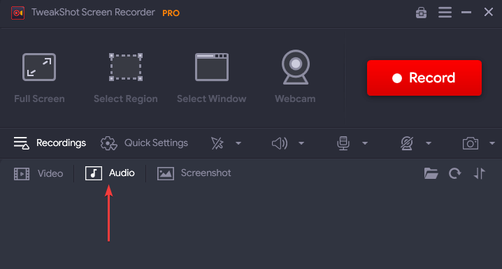 Opțiunea audio a Tweakshot Screen Recorder