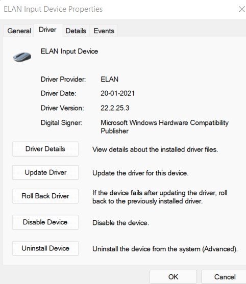 Configuración del dispositivo de entrada Elan