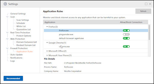 Configurações do software