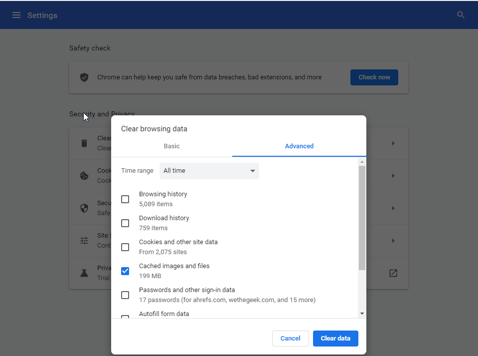 Eliminar datos de navegación