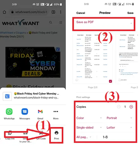 mencetak halaman web di Android.