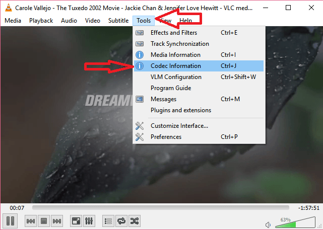 vlc'de video codec bilgisi