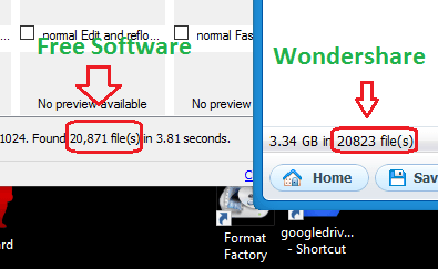 Comparación de escaneo rápido de Wondershare