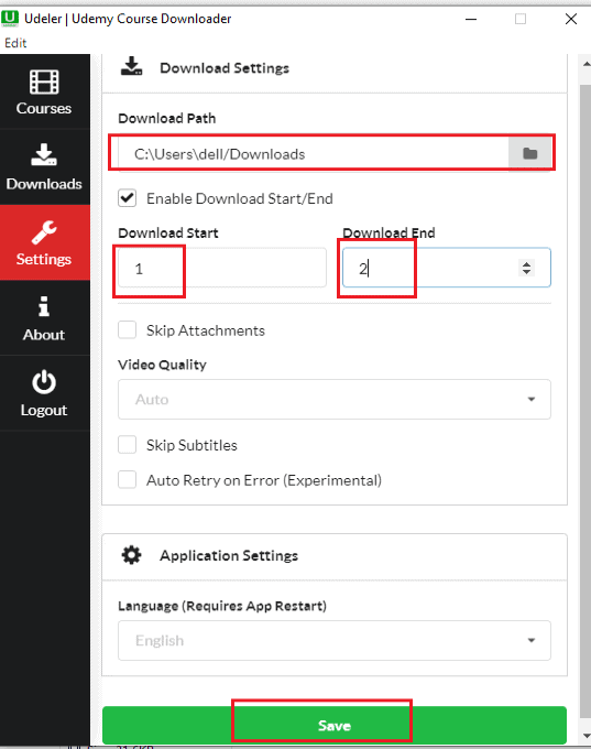 opção de configurações