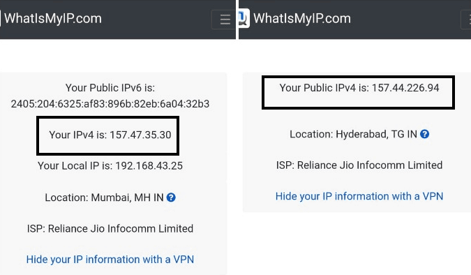 IP publique mobile