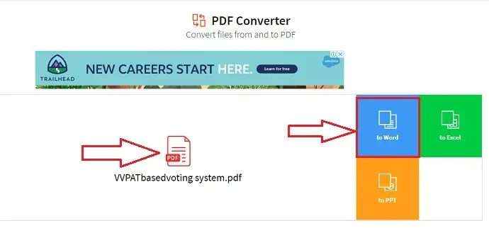 Selectarea formatului în SmallPDF