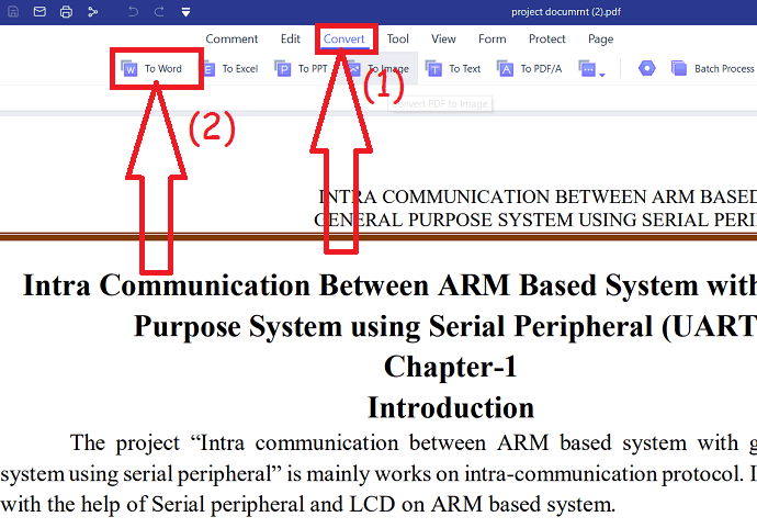 تحديد خيار To word ضمن conver to