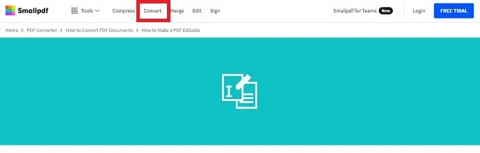 صفحة Smallpdf الرئيسية